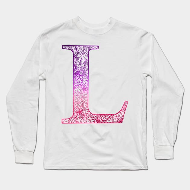 Floral  Letter Capital L Pink Long Sleeve T-Shirt by Shaseldine